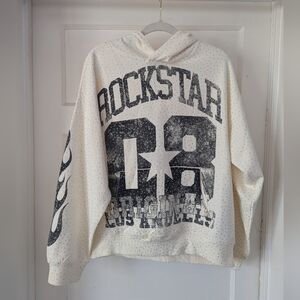 Rockstar Original Flamur White Oversized Cropped Hoodie